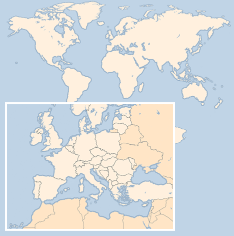 Kart Syden og storbyer i Europa